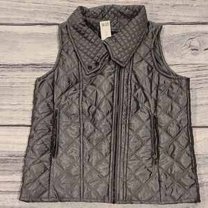 Andrew Marc Gray Quilted Vest with Stand-Up Collar